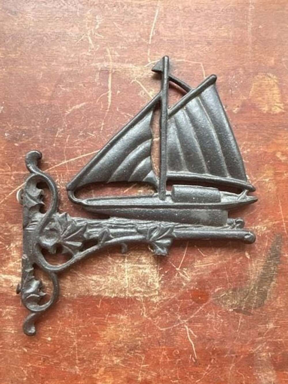 Cast Iron Sailboat Decorative Shelf Bracket Wall Hook Nautical Beach Decor